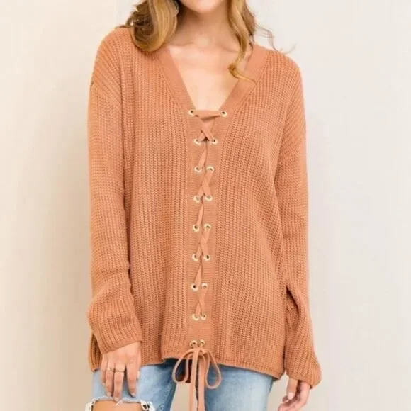 Entro Peach lace up sweater - Picture 8 of 9